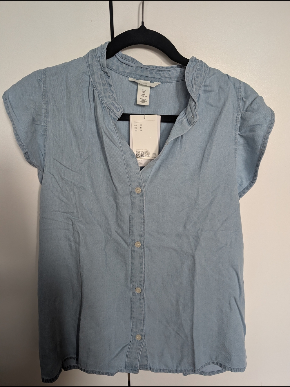 H&M Light Blue Chambray Button-Front Women's Top Medium